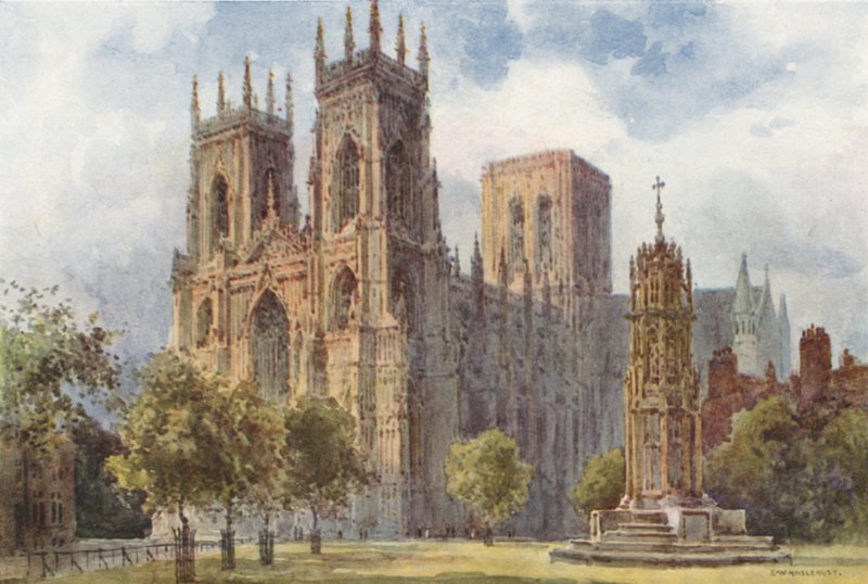 York Minster (farge litho) av Ernest William Haslehust