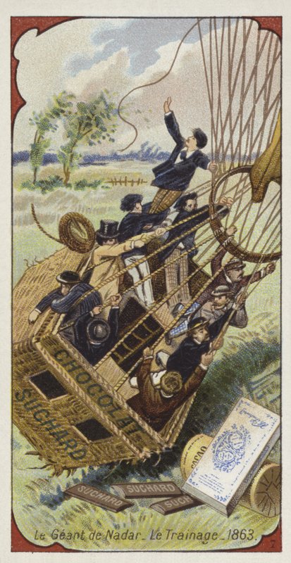 Nadars ballong Geant drar kurven sin langs bakken, 1863 av European School