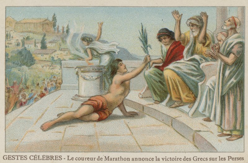 Pheidippides bringer nyheter om grekernes seier over perserne ved Marathon, 490 f.Kr. av European School