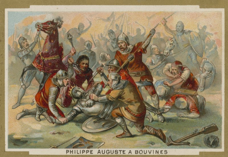 Philip Augustus fra Frankrike slapp av hest i slaget ved Bouvines, 1214 av European School