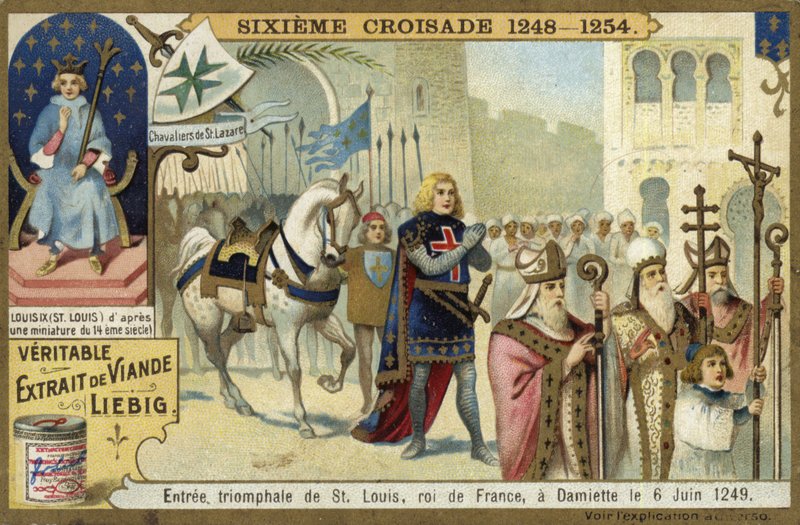 Triumferende inntog av Louis IX i Damietta, Egypt, syvende korstog, 6. juni 1249 av European School