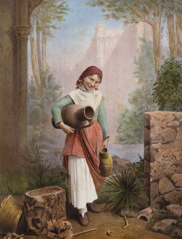 Italiensk jente som samler vann (farget bilde) av European Photographer