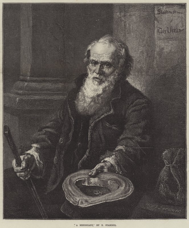 A Mendicant (gravering) av European School