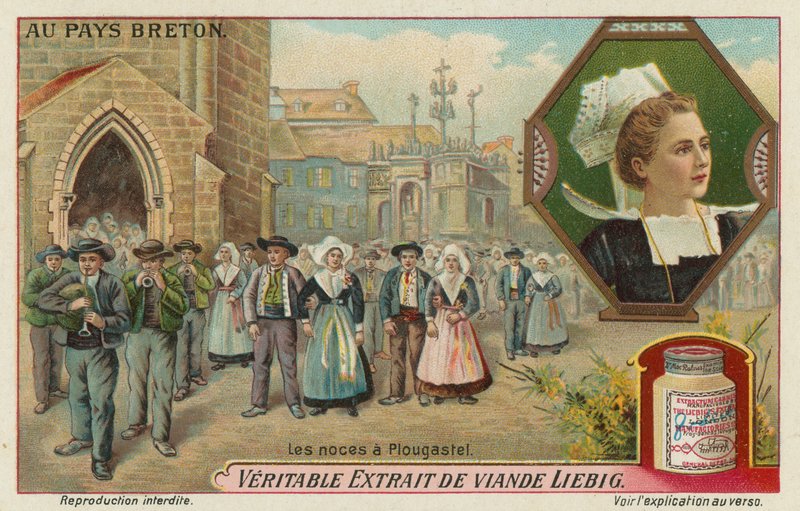 Et bryllup i Plougastel (chromolitho) av European School