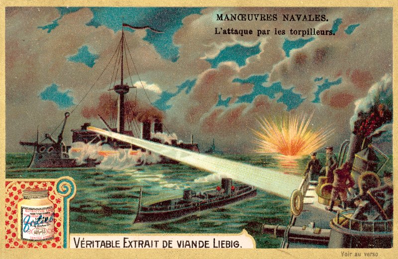 Angrep av torpedobåter (chromolitho) av European School