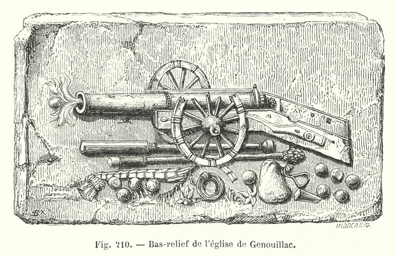 Bas-relieff av kirken Genouillac (gravering) av European School