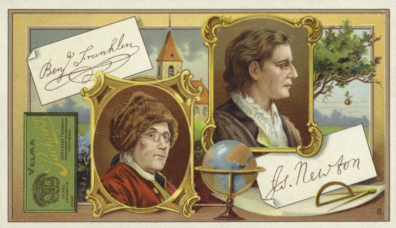 Benjamin Franklin og Isaac Newton av European School