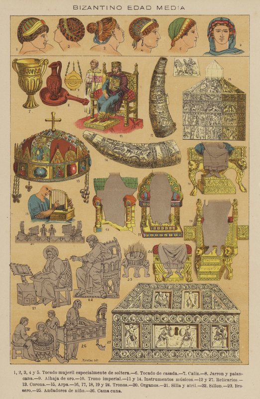 Bysantinsk middelalder (farge litho) av European School