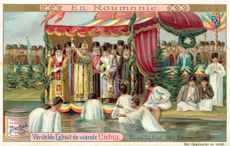Velsignelse av vannet i Romania (chromolitho) av European School