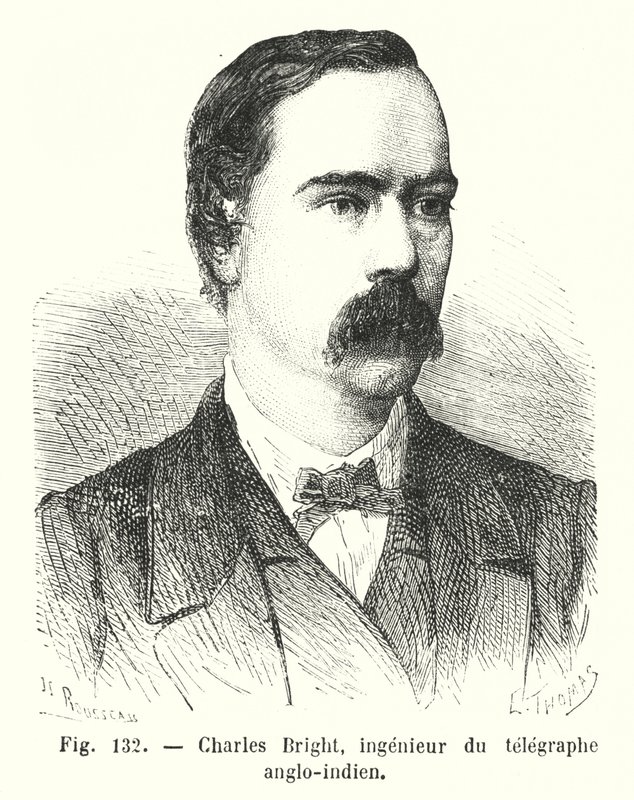 Charles Bright , anglo-indisk telegrafingeniør (gravering) av European School