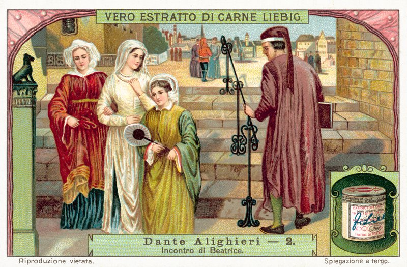 Dante møter Beatrice (chromolitho) av European School