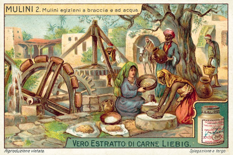 Egyptiske hånd- og vanndrevne møller (chromolitho) av European School