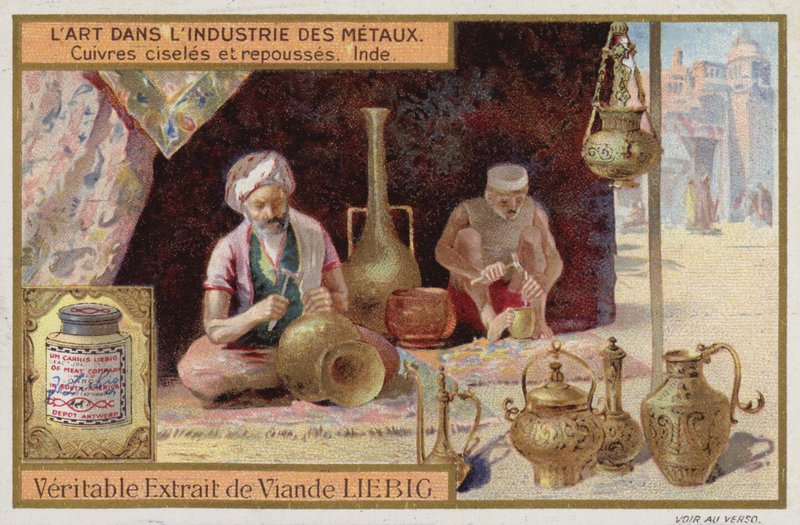 Gravert og bearbeidet kobber, India (chromolitho) av European School