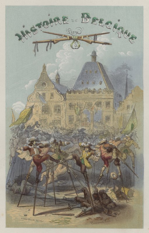 Slåss på stylter i Namur (farget gravering) av European School
