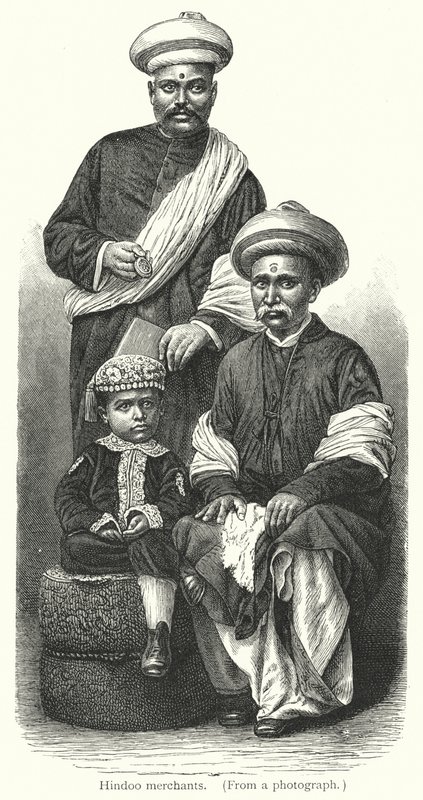 Hindoo-kjøpmenn (gravering) av European School