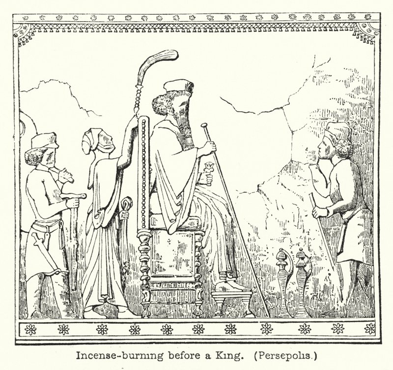 Røkelsesbrenning foran en konge, Persepolis (gravering) av European School