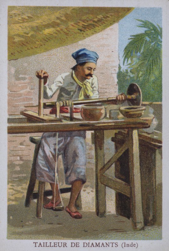 Indisk diamantkutter (farge litho) av European School