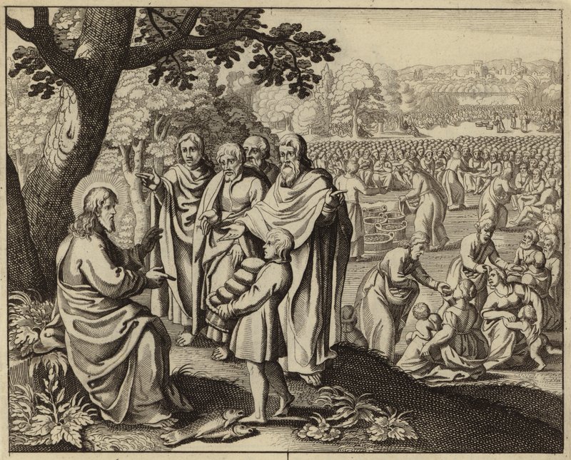 Jesus Kristus mater de fem tusen (gravering) av European School