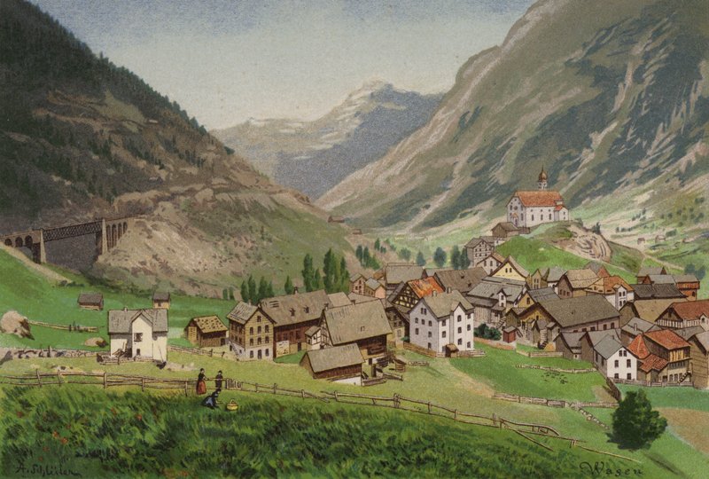 Vierwaldstättersee: Wasen (farge litho) av European School