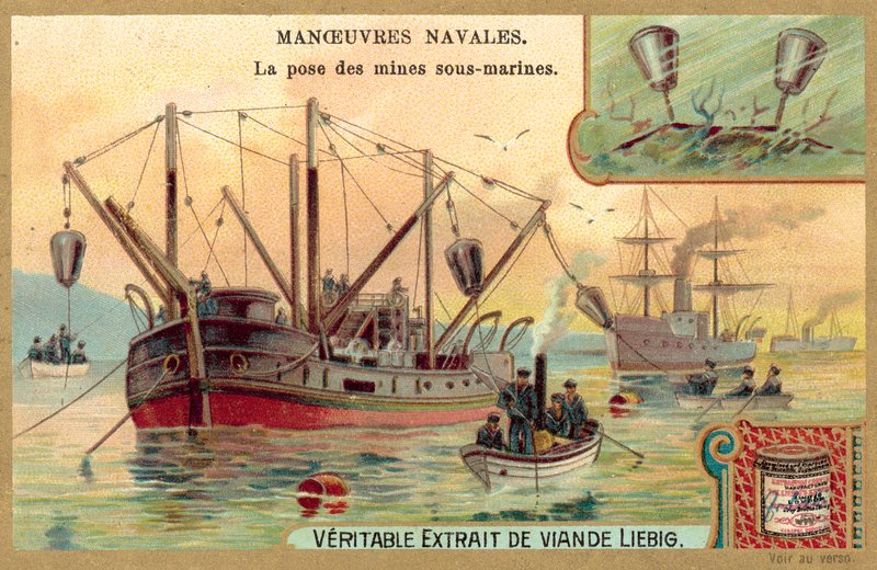 Legge undervannsminer (chromolitho) av European School