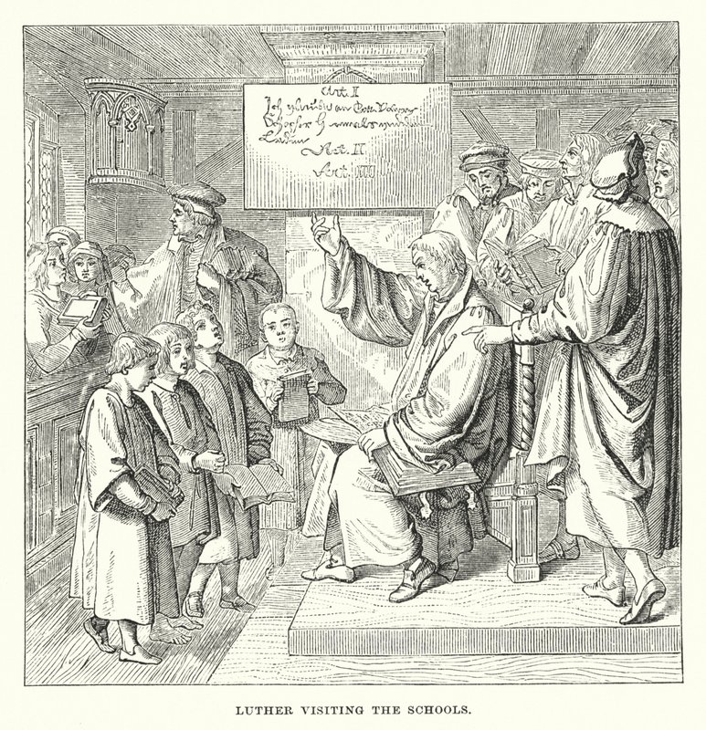 Luther besøker skolene (gravering) av European School