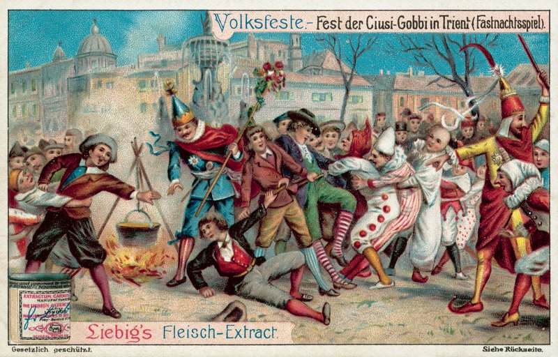 Mardi Gras-feiringer i Trento, Italia (chromolitho) av European School