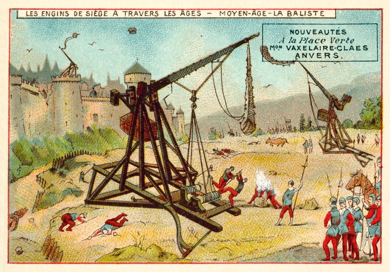 Middelaldertrebuchet (chromolitho) av European School
