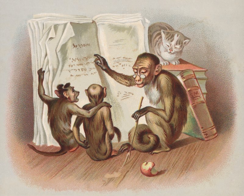 Monkey undervisning (chromolitho) av European School