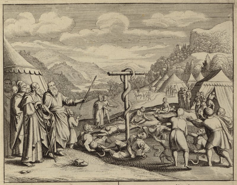 Moses og kobberslangen (gravering) av European School