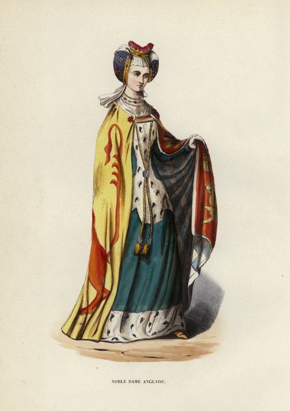 Noble Dame Anglaise (farget gravering) av European School