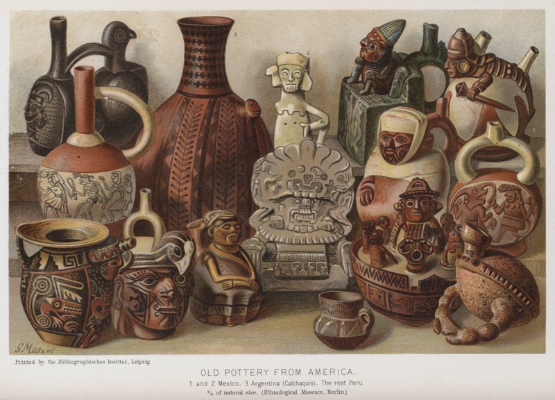 Gammelt keramikk fra Amerika (chromolitho) av European School