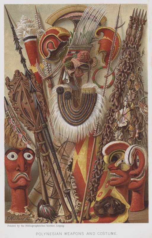 Polynesiske våpen og kostyme (chromolitho) av European School