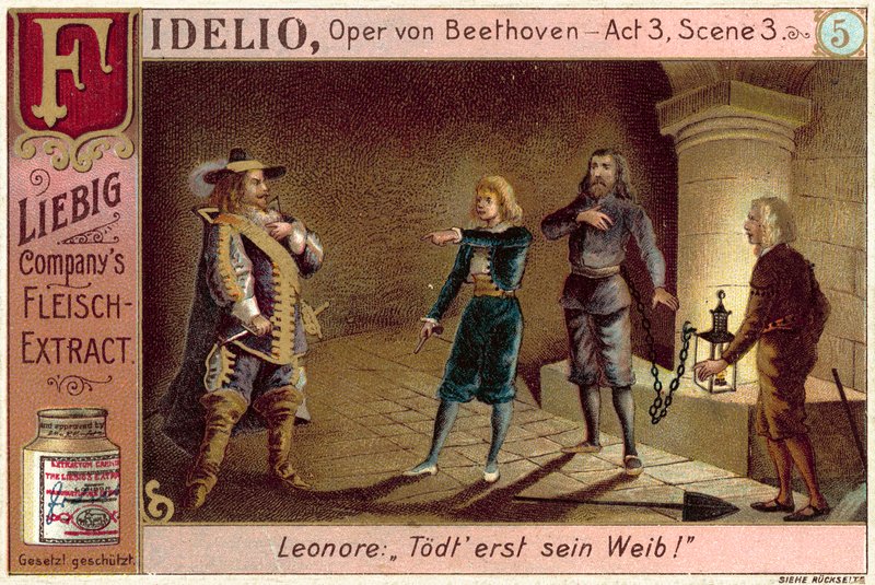 Scene fra Beethovens opera Fidelio (chromolitho) av European School