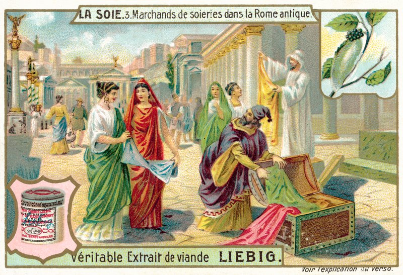 Silkehandlere i det gamle Roma (chromolitho) av European School