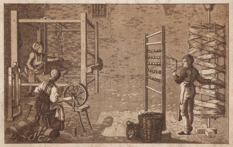 Spinning og veving (litho) av European School