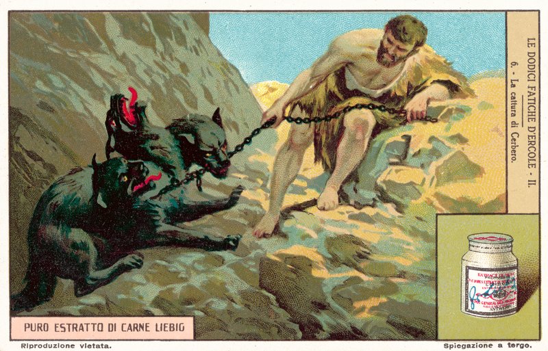 Fangsten av Cerberus (chromolitho) av European School