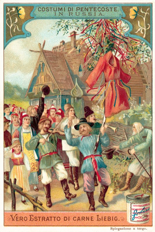Tradisjonell pinsefeiring i Russland (chromolitho) av European School