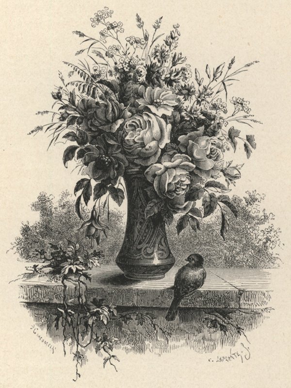 Vase med blomster (gravering) av European School