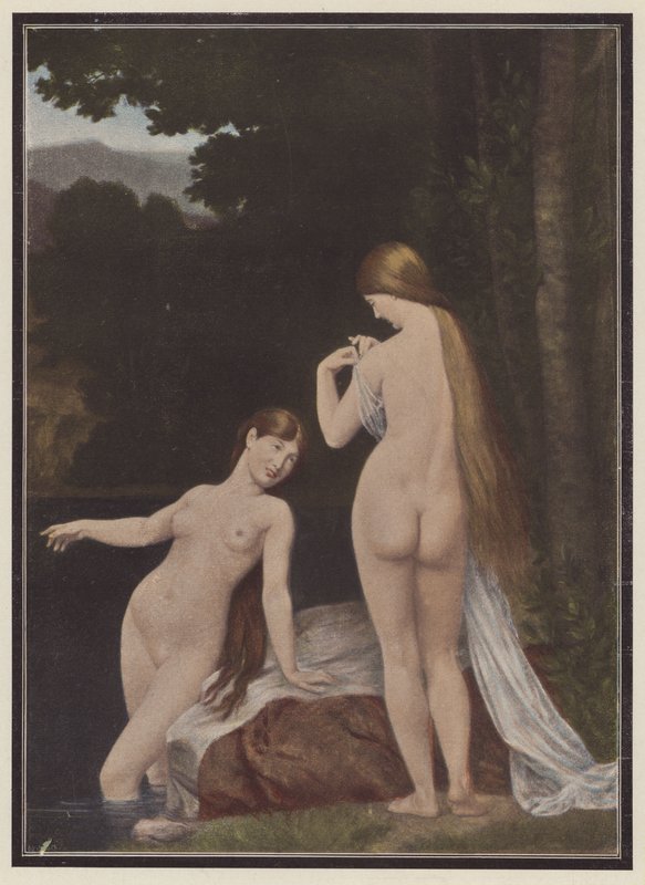 Kvinner bader (farge litho) av European School