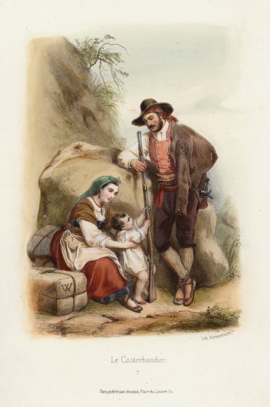 Le Contrebandier (Smugleren) (farge litho) av F. Grenier