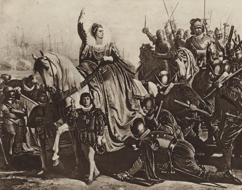 Dronning Elizabeth på Tilbury (fotogravyr) av Ferdinand II Piloty