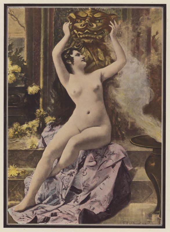 Skjønnheten og udyret (farge litho) av Fernand Le Quesne