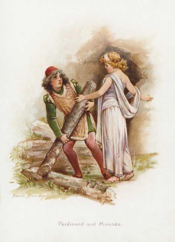 Ferdinand og Miranda (chromolitho) av Frances Brundage