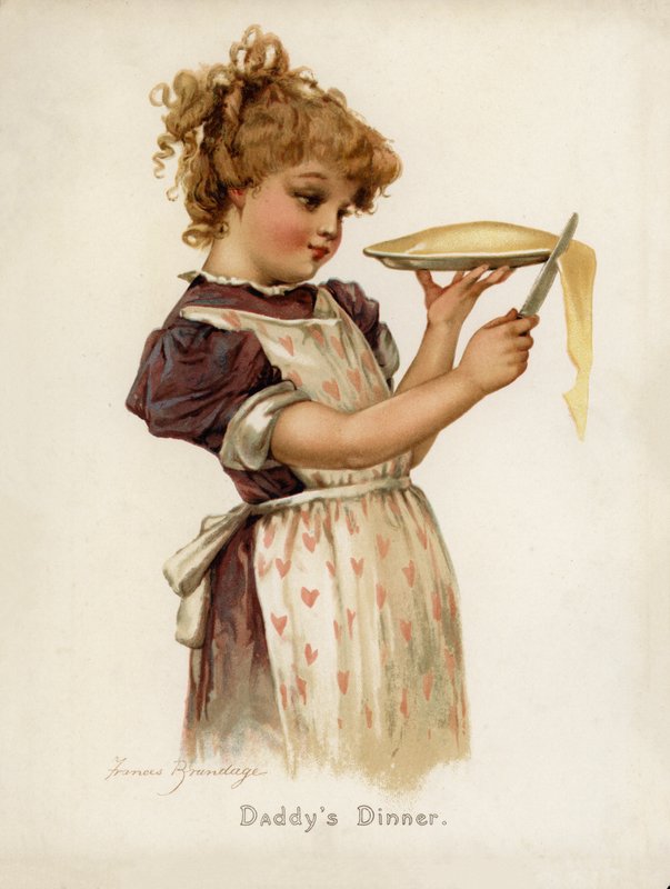 Jenter: Pappamiddag (farge litho) av Frances Brundage