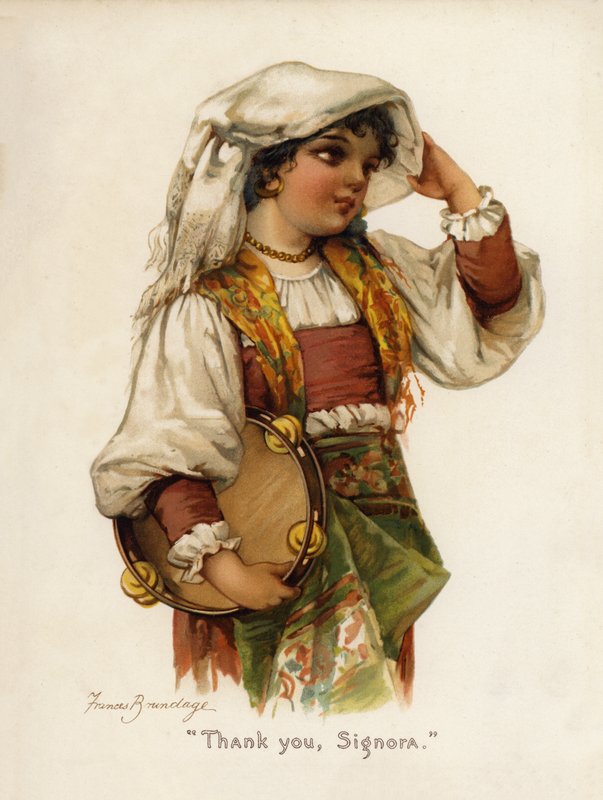 Jenter: "Takk, Signora" (farge litho) av Frances Brundage
