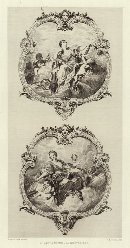 Astronomi, retorikk (gravering) av Francois (after) Boucher