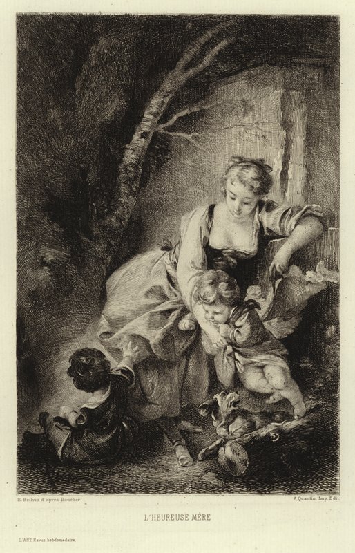 Den glade mor (gravering) av Francois (after) Boucher