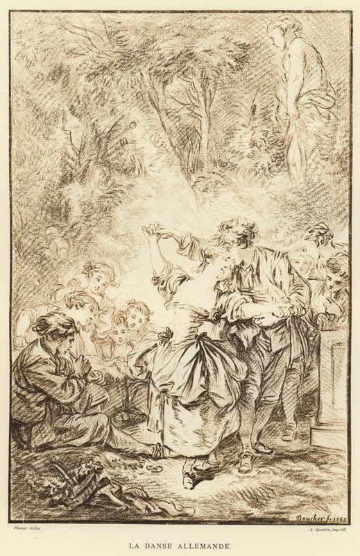 Den tyske dansen (gravering) av Francois (after) Boucher