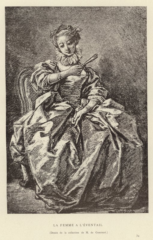Kvinnen med en fan av Francois (after) Boucher