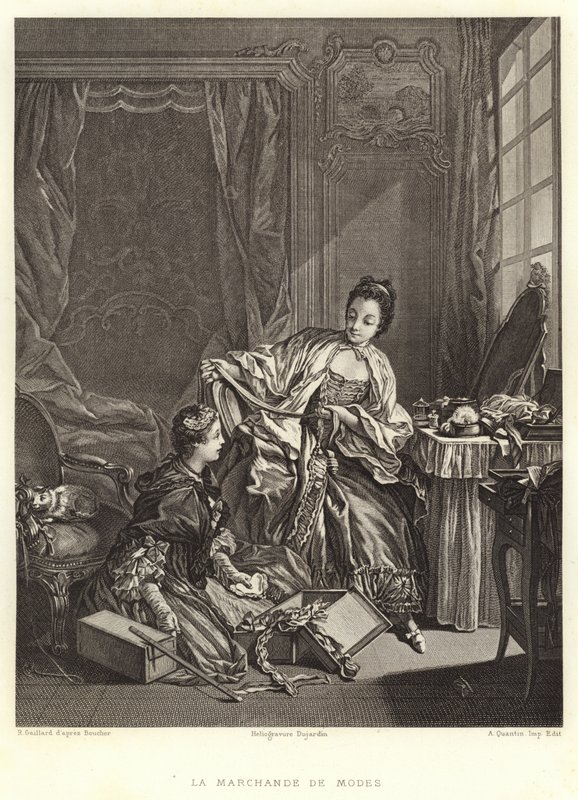 The Fashion Merchant (gravering) av Francois (after) Boucher